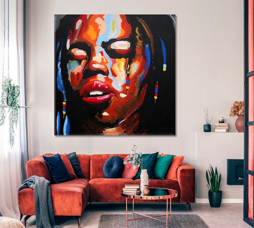 AFRICAN BLUES Abstract Art Grunge Street Art Style Canvas Print - Square