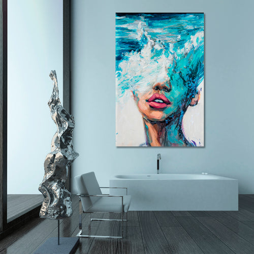 LISTEN TO THE OCEAN  Beautiful Woman And Sea Exploding - Vertical 1 panel