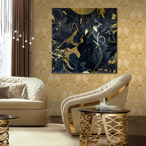 GARDEN OF EDEN Girl Abstract Black Gold Tropical Leaves