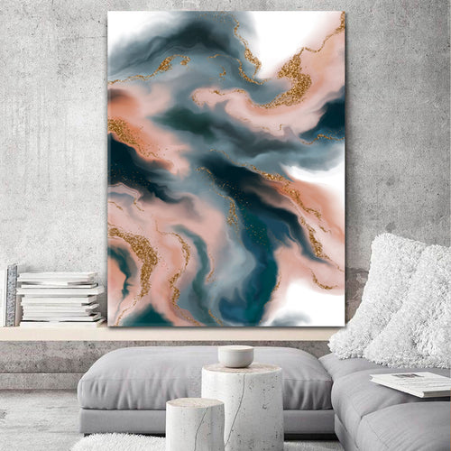 Marble Curved Lines Beautiful Grey Blue Pink Combination Color - Vertical