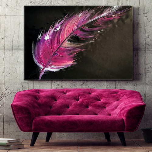 Pink Feather On Black Artwork