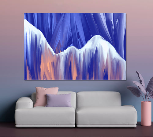 Purple Peach Brush Strokes Abstract Mountains Landscape Modern Art