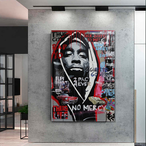 NO MERCY Basquiat Style Expressionism Drip Paint Grunge Street Art Canvas Print - Vertical