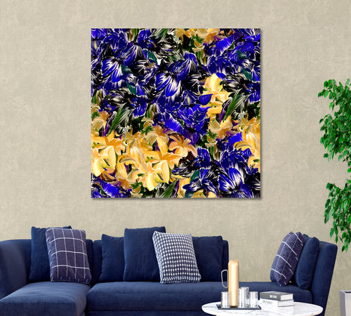 Blue and Yellow Flowers Abstract Painting