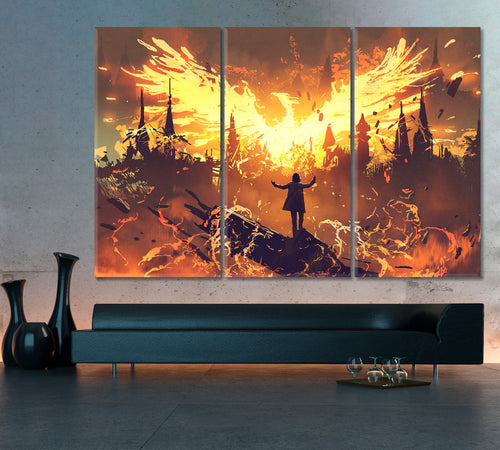 SURREAL FANTASY Mysterious Wizard And Phoenix Canvas Print