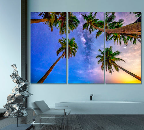 Coconut Palms Trees Milky Way Sky on a beautiful Summer Night Landscape