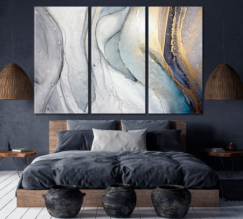 MARBLE FLOW Abstract Blue Light Grey Veins