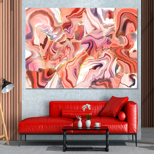 Coral Peachy Beige Mix Abstract Wavy Forms Fractal Futuristic Pattern