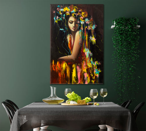 PERSEPHONE Ancient Goddess Fantasy Portrait Beautiful Woman Flowers | Vertical