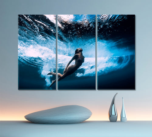 UNDERWATER | Diver Under-barrel Wave Canvas Print