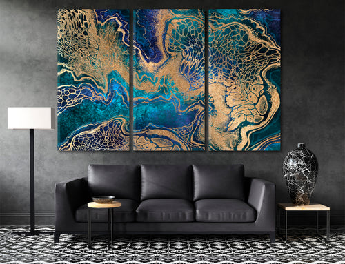 NAVY BLUE GOLD EFFECT Marble Swirls Creative Abstract Trendy Modern Canvas Print