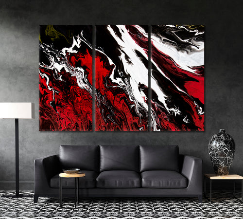 Black, White Red Abstract Contemporary Fluid Art Pattern Giclée Print