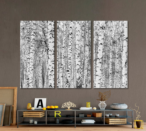 Birch Forest Winter Landscape Black and White Photo Print