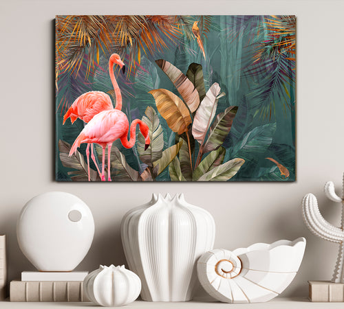 Flamingo And Tropical Jungle Rainforest Pattern Poster