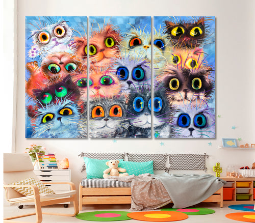 KIDS ROOM CONCEPT Funny Cats Big Eyes Whimsical Animals Canvas Print
