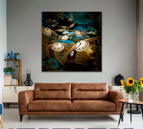 FLOW OF TIME Lord Eye And Winged Clocks Surreal Painting