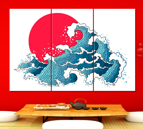 WAVE Ocean Asian Waves and Sun Japanese Canvas Print