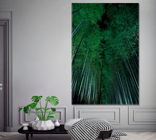Bamboo Grove in Kyoto Exotic Forest Trees Canvas Print - Vertical