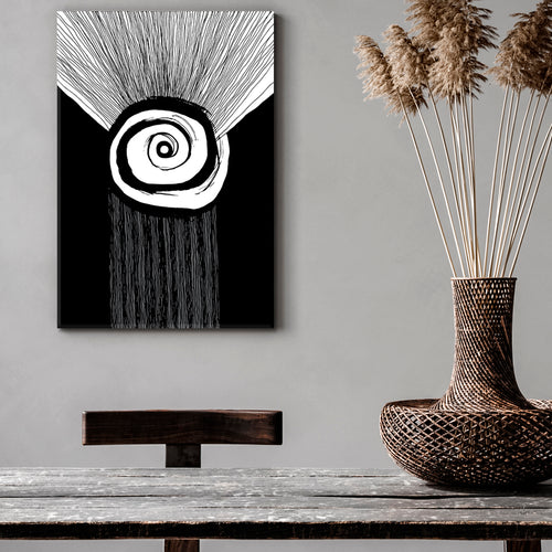 Simple Abstract Swirls Lines Black White Painting