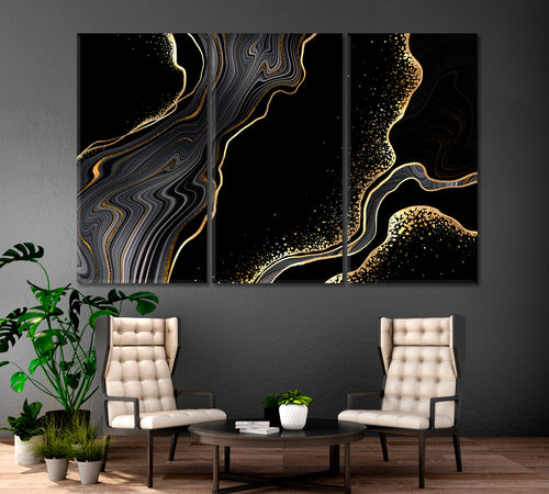 Abstract Black Agate Golden Veins Marble Giclée Print