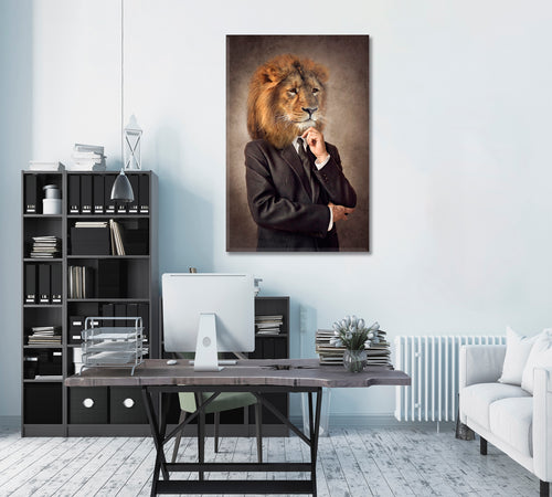 Lion in Suit Lion-headed Man Human Animals Poster