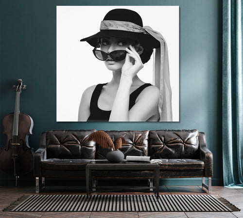 Beautiful Woman Audrey Hepburn Fashion Style Hat Scarf Sunglasses
