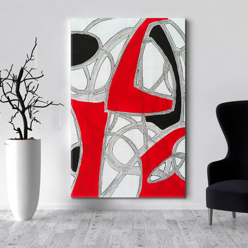 MODERN ABSTRACT EXPRESSIONISM RED BLACK GREY WHITE