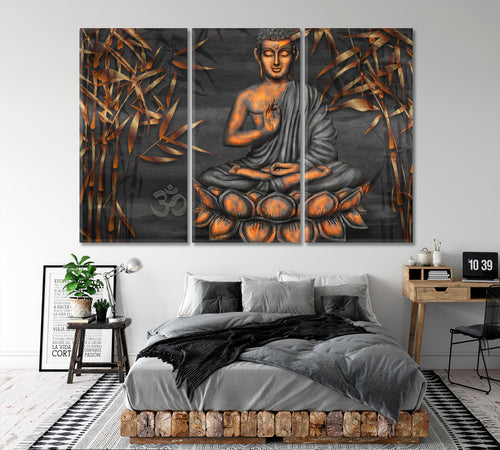 Golden Buddha Lotus Pose Om Symbol Bamboo