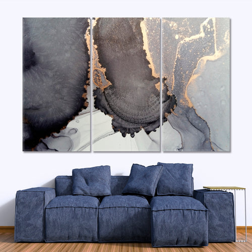 Abstract Fluid Gray Gold Ocean Water Splatter Alcohol Ink Clouds