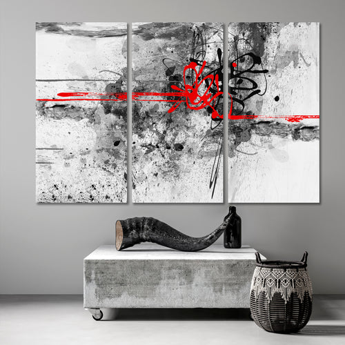 RED & BLACK ON WHITE Abstract Expressionist Drip Painting Jackson Pollock Style Canvas Print