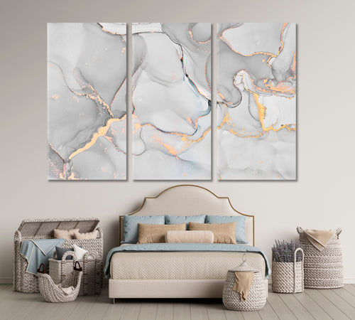 MARBLE Tender Gray White Transparent Waves Abstract Fluid Painting