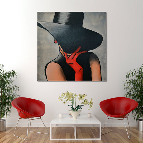 LADY Red Gloves Abstract Art Woman Portrait