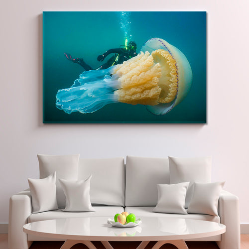 DEEP SEA Underwater Diving Giant Lion's Mane Jellyfish Medusa Ocean