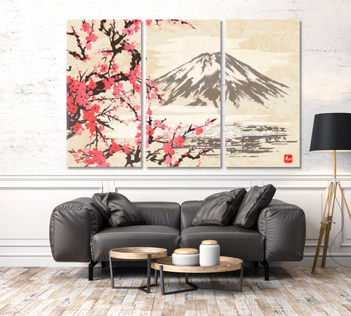 Oriental Style Mountain Fuji Sakura Japanese Cherry Blossom Trees HARMONY Canvas Print