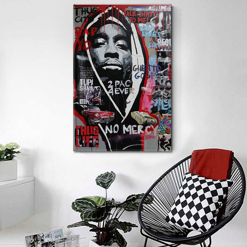 NO MERCY Basquiat Style Expressionism Drip Paint Grunge Street Art Canvas Print - Vertical