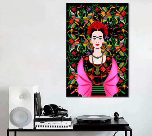FRIDA KAHLO Abstract Art Traditional Hairstyle Mexican Crafts Jewelry and Dress  - Vertical 1 panel