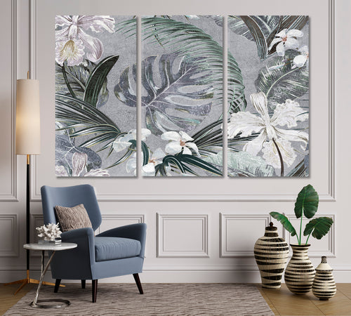 Gray Tropical Leaves Abstract Floral Poster