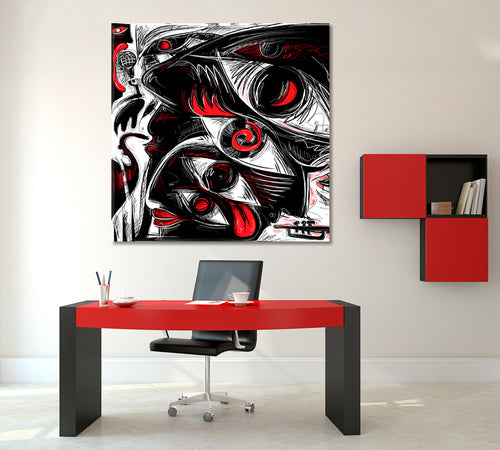 FOUR EYE Black Red White Modern Abstract Work