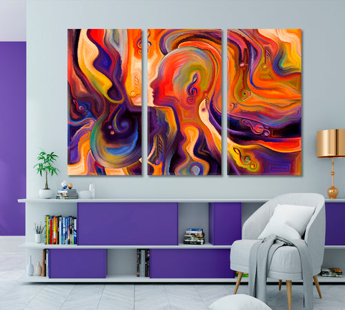 VIBRANT MODERN ART Inner Consciousness Vivid Coral and Purple