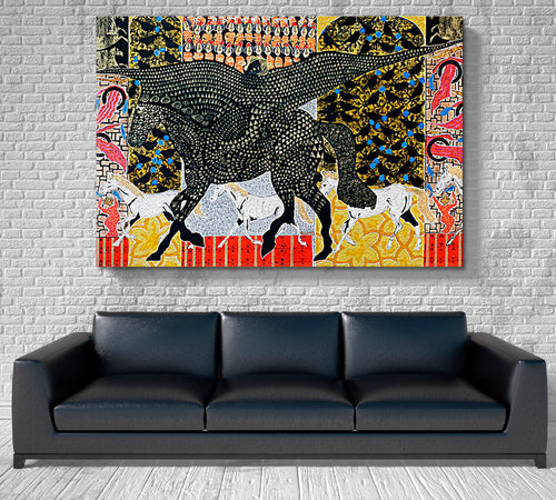 PEGASUS Wings Horse Abstract Geometric Figurative Art Collage