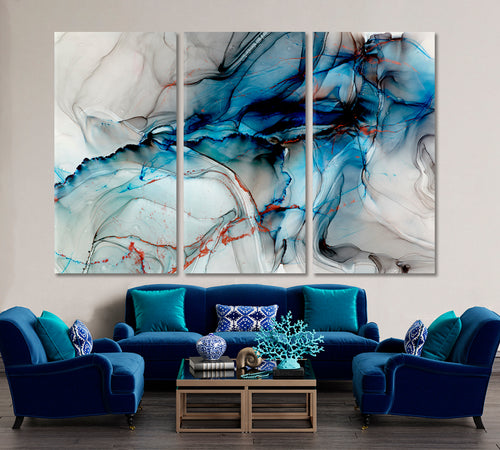 Smoky Alcohol Ink Art Modern Abstract Transparent Gray Blue Marble