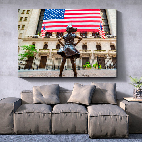 Fearless Girl American Flag New York Stock Exchange Building
