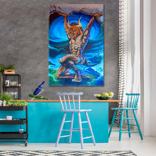 MONTREAL MINOTAUR Popular Graffiti Urban Street Art Montreal Canada Canvas Print - Vertical