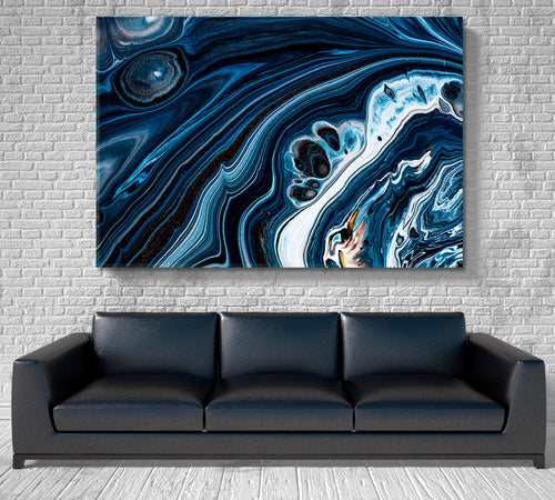 Black Navy Blue Swirling Flows Fluid Acrylic Abstract Iridescent Marble Effect