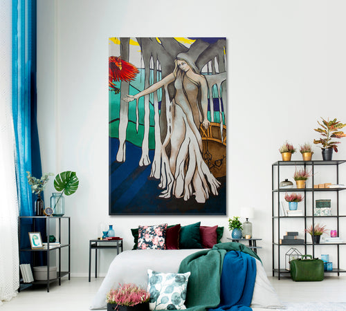 PLANET JANINE |  Woman Tree Abstract Surreal Modern Canvas Print - Vertical