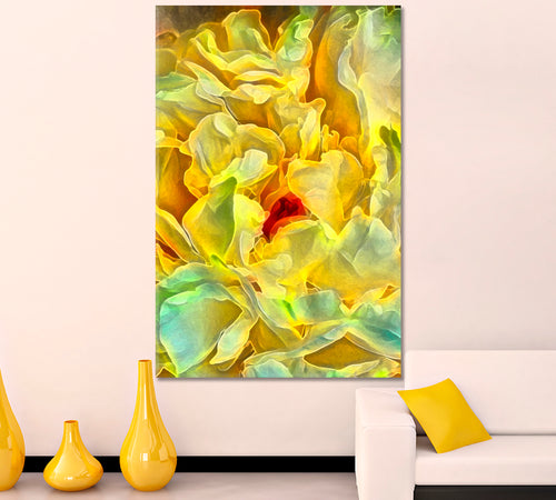 Yellow Petals Vivid Abstract Pattern Canvas Print - Vertical