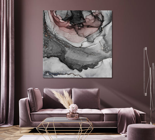 Modern Gray Marble Mystery Elegant Liquid Ebru Art