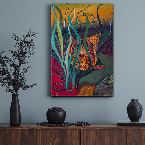 AFRICAN JUNGLE Tigress Rainforest Lianas Abstract Vivid Fine Art