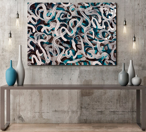 INSPIRED BY POLLOCK Turquoise Brown White Gray Strokes Modern Art