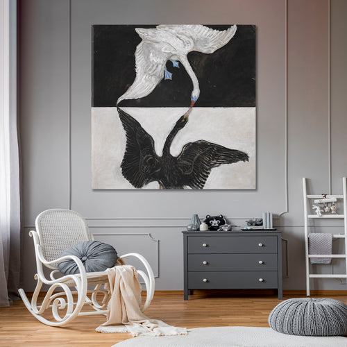 BLACK & WHITE SWAN Abstract Modern Hilma Klint Style - S